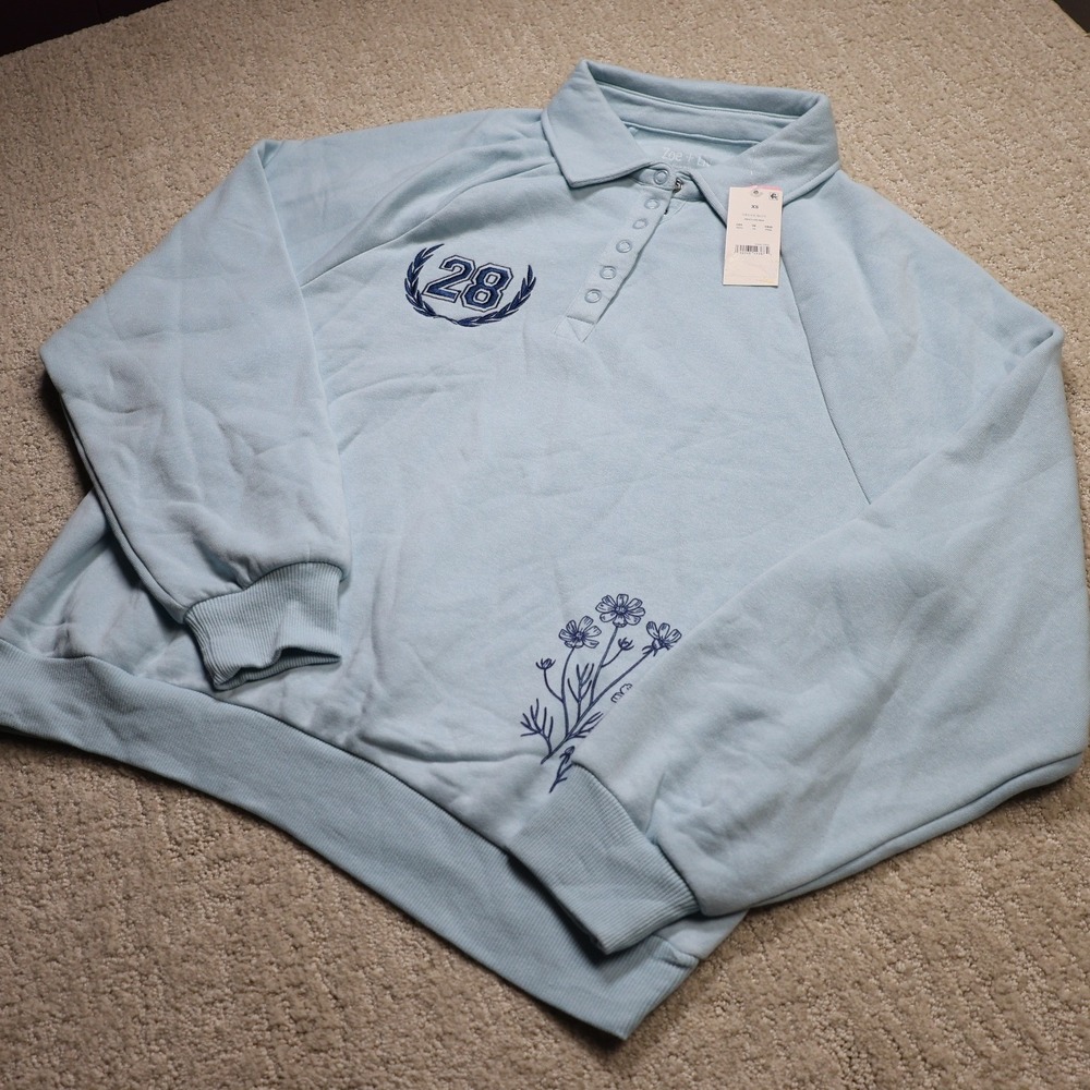 Zoe + Liv Womens NYC Flower Market Polo Sweatshirt Blue XS J004711JR15503